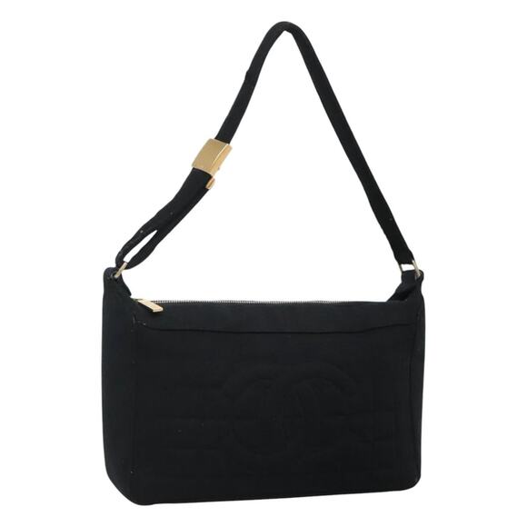 CHANEL Choco Bar Line Shoulder Bag Canvas Black CC - Picture 1 of 16